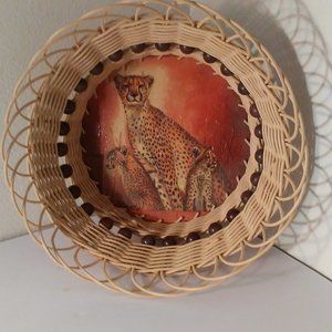 Handmade Reed Basket Cheetah with Babies Wild Cat